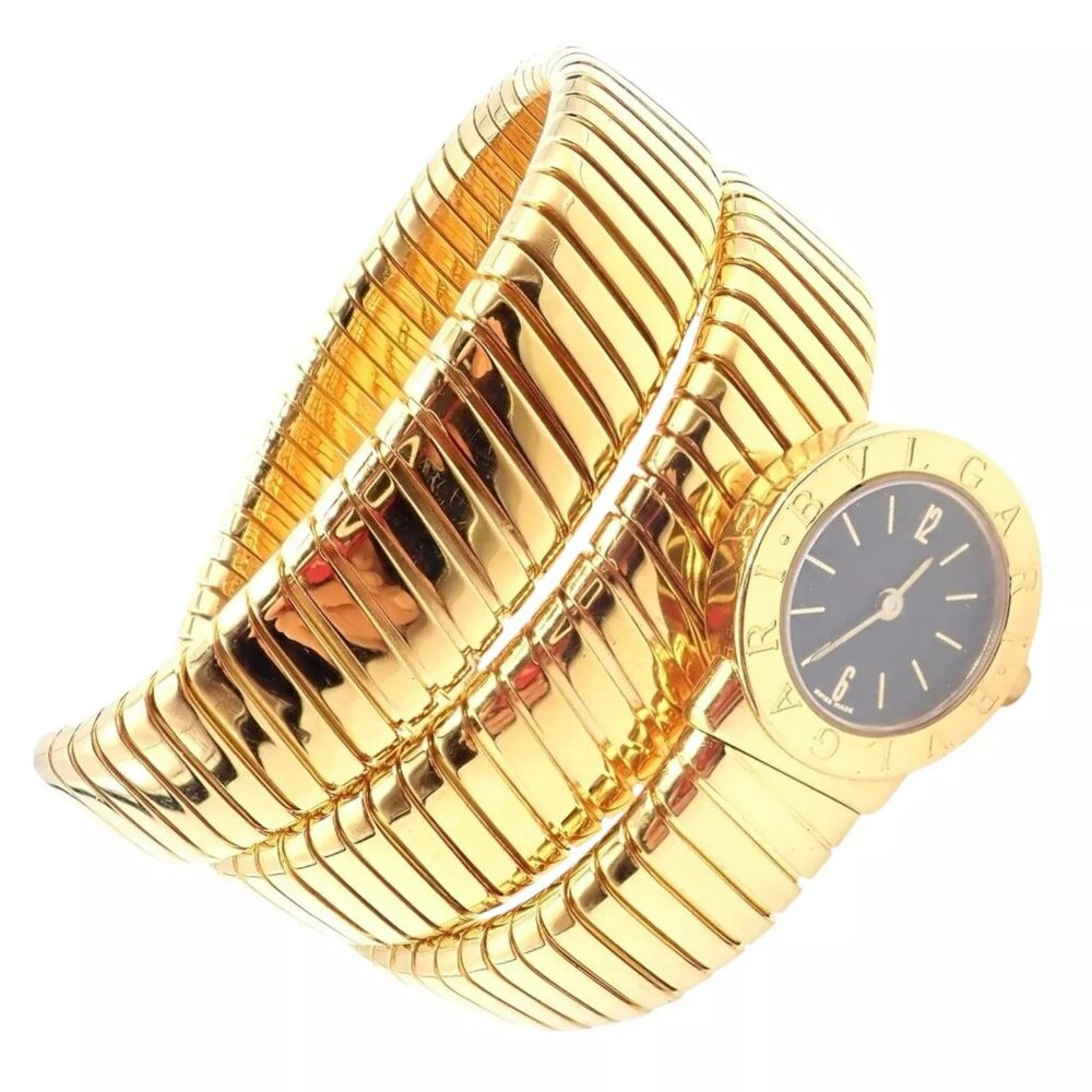 Authentic! Bulgari 18k Yellow Gold Tubogas Serpent Snake Bracelet Watch